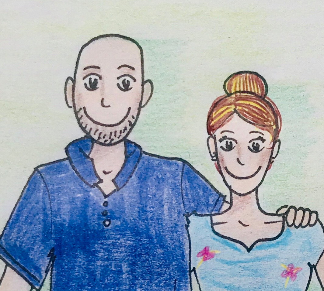 Portrait dessiné de Victor et Sally les fondateurs de l'entreprise